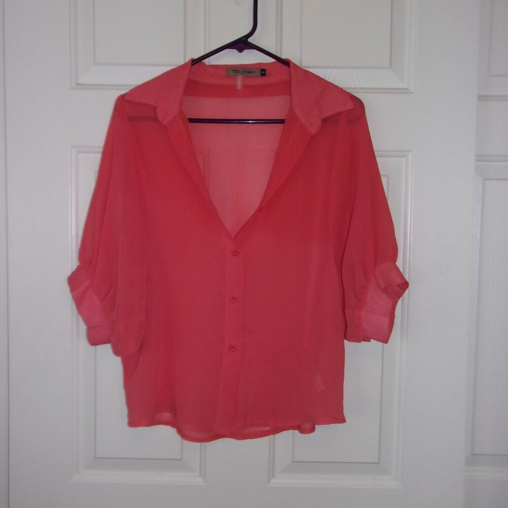 The Hanger Coral Button Up Small Blouse